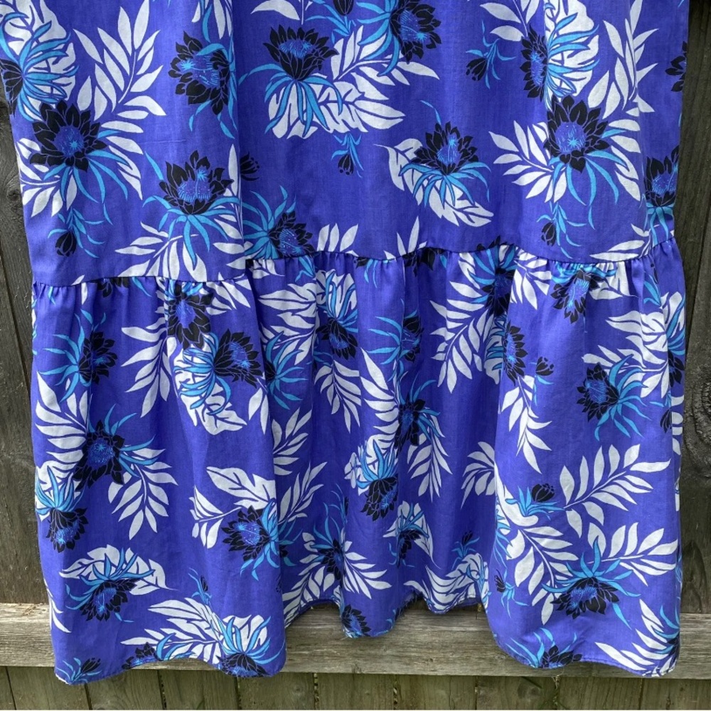 Vintage Y Not Hawaii Made in USA Floral Mumu Puff Sleeve Ruffle Hem Sz L - Picture 5 of 11